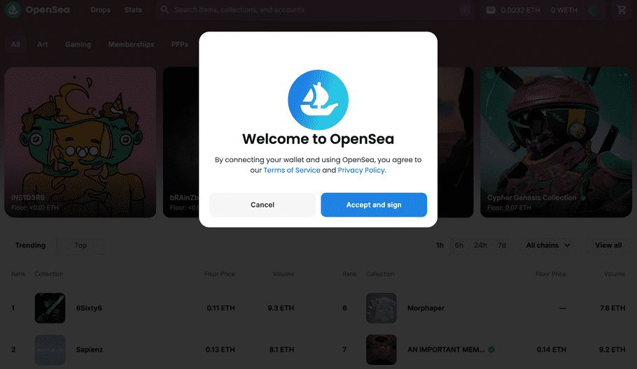 msg sign welcomet OpenSea