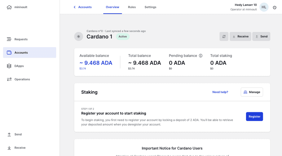 cardano account step 1